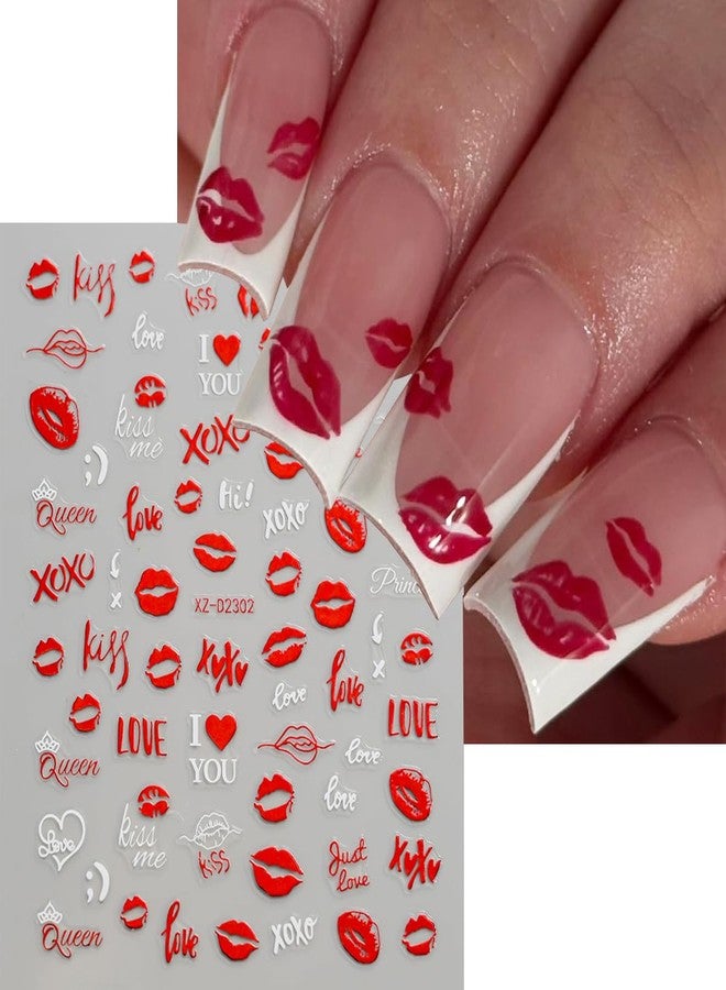 SINSEN Valentine's Day Nail Art Stickers Heart Nail Stickers 6PCS Red Lips Love Heart Envelope Letter 3D Self-Adhesive Valentines Nails Art Design Supplies Manicure Decals Tips for Women DIY Nail Decorations - Image 3